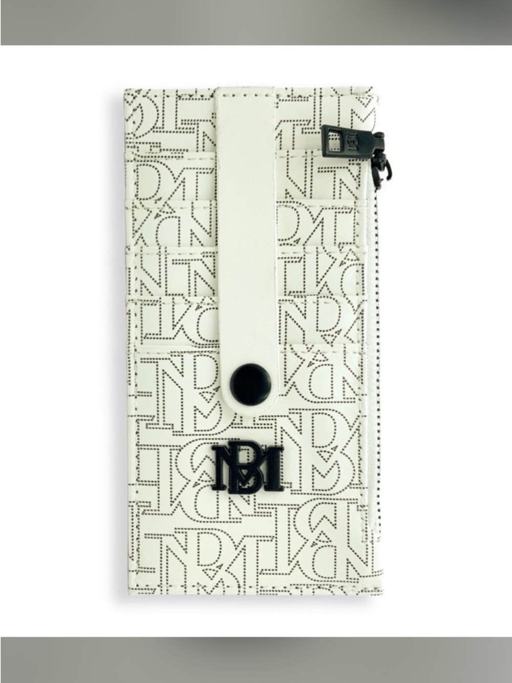Badgley Mischka Cream and Black Logo Wristlet Wallet